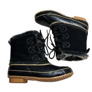 Khombu Winter Duck Boots Fuzzy Tie Up Rubber Classic Style Black Neutral